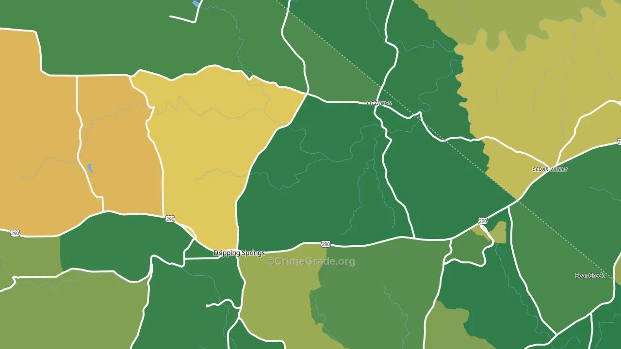Dripping Springs, TX Map of Robbery Rates