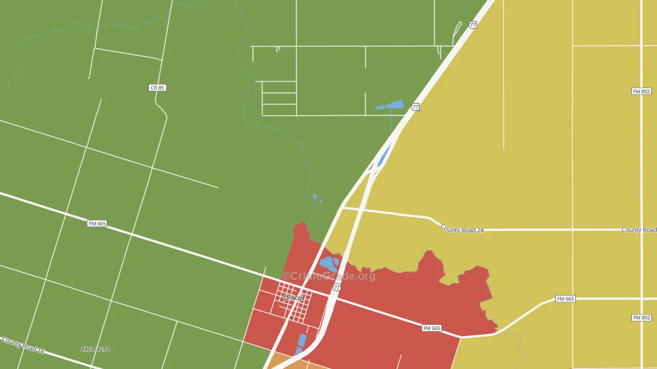Driscoll, TX Map of Robbery Rates