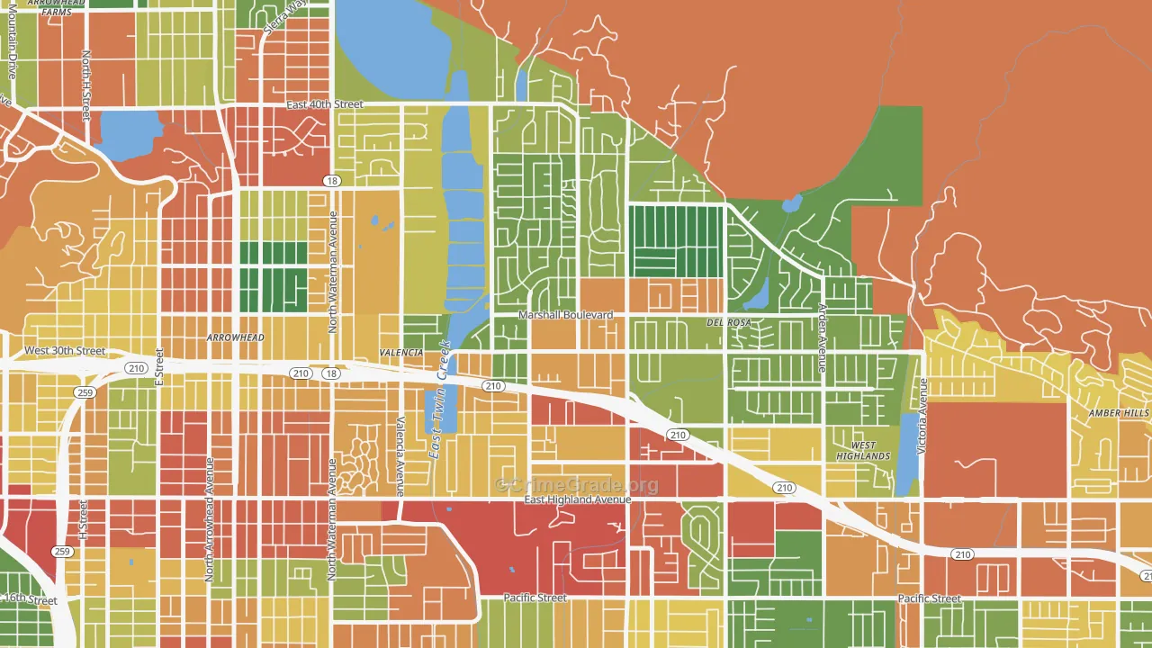Drnag, San Bernardino, CA Map of Robbery Rates