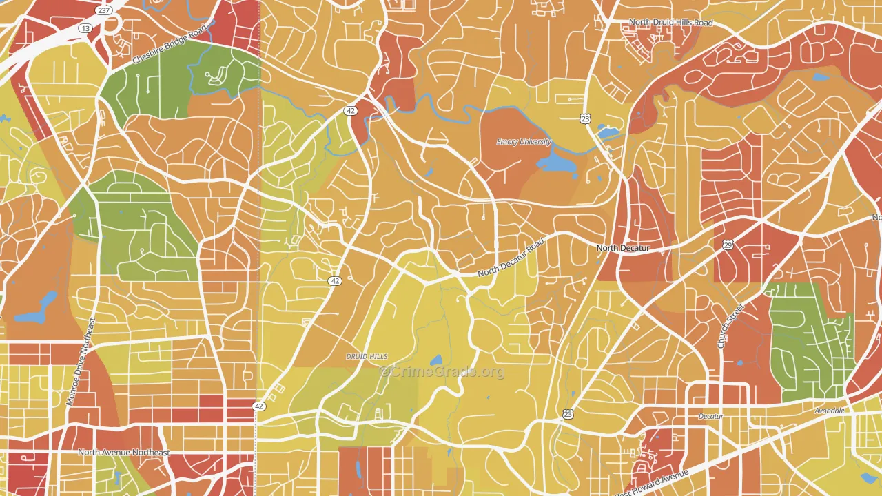 Druid Hills, GA Map of Robbery Rates