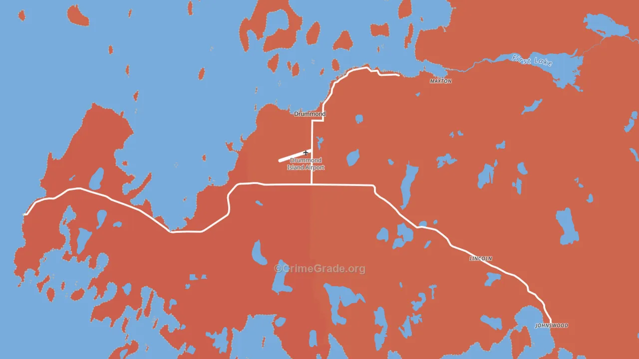 Drummond Island, MI Map of Robbery Rates