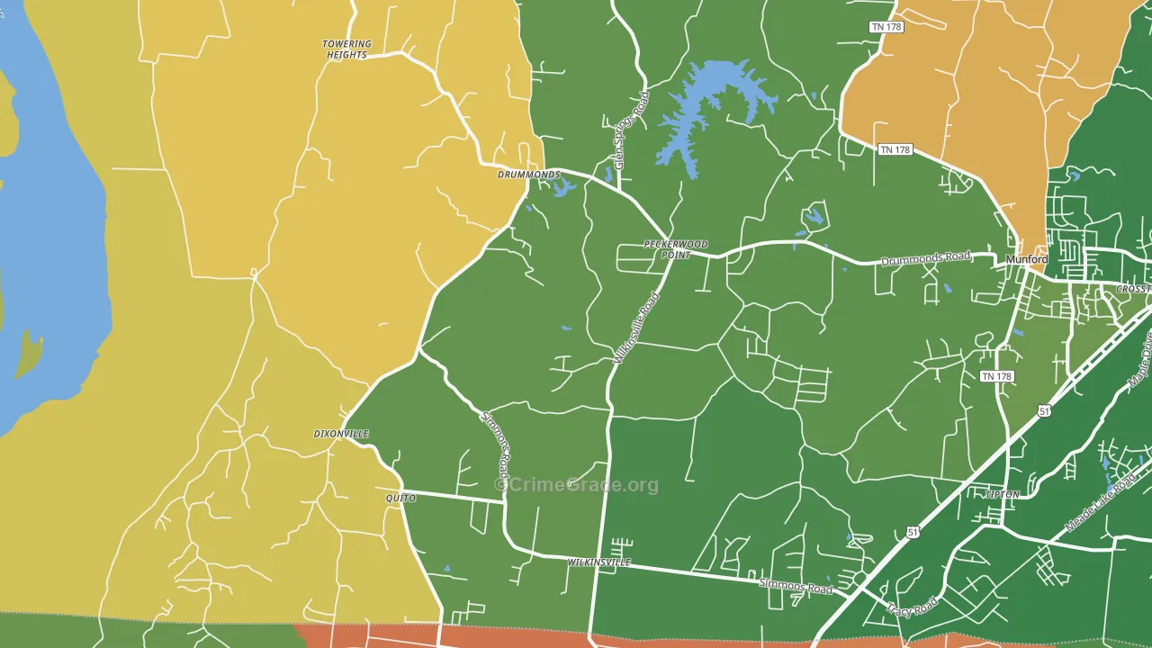 Drummonds, TN Map of Robbery Rates