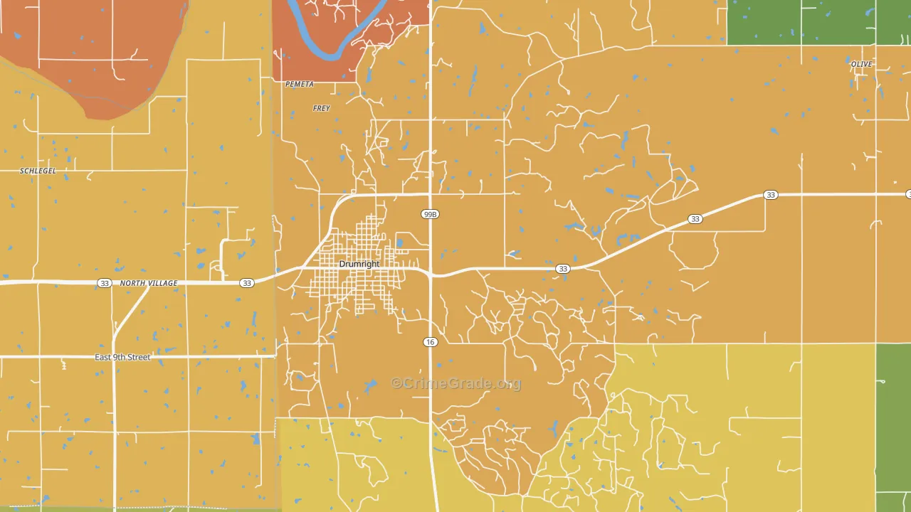 Drumright, OK Map of Robbery Rates