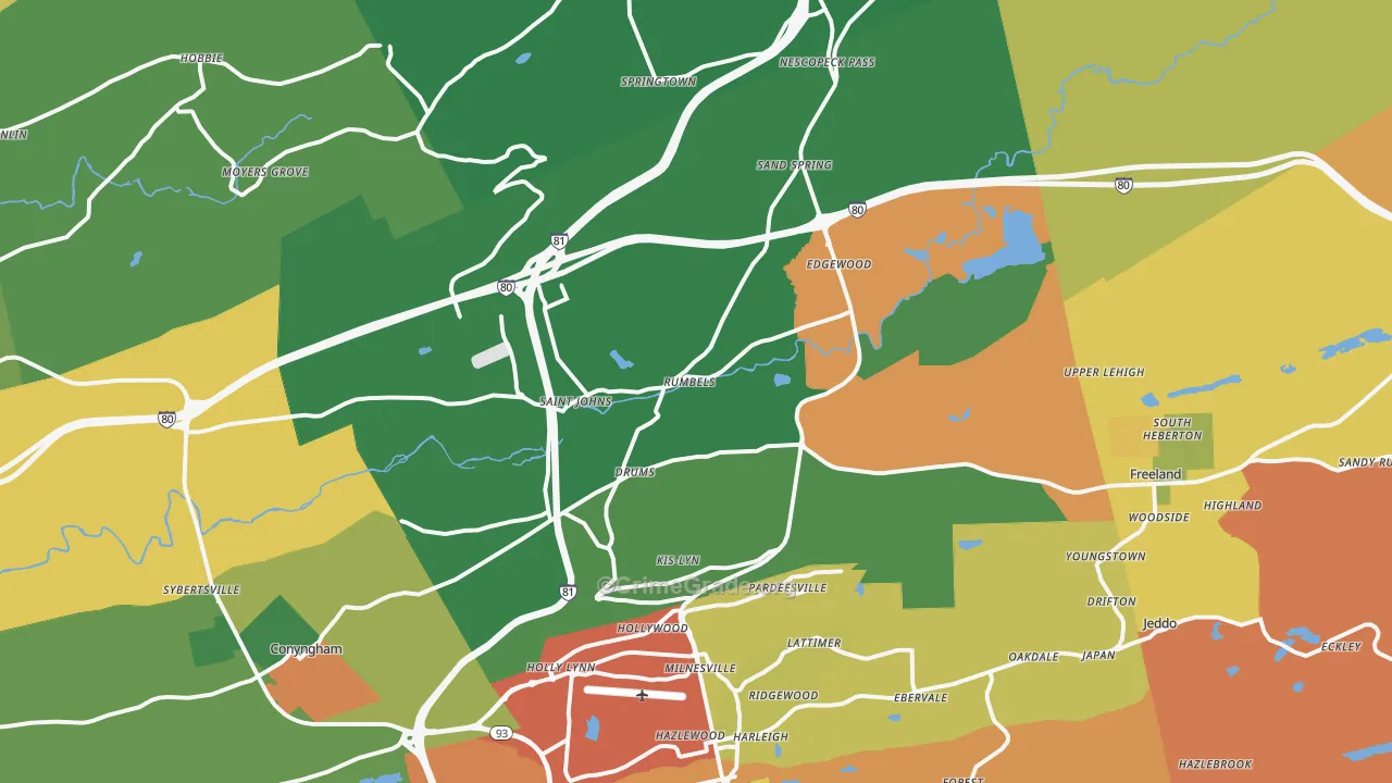 Drums, PA Map of Robbery Rates