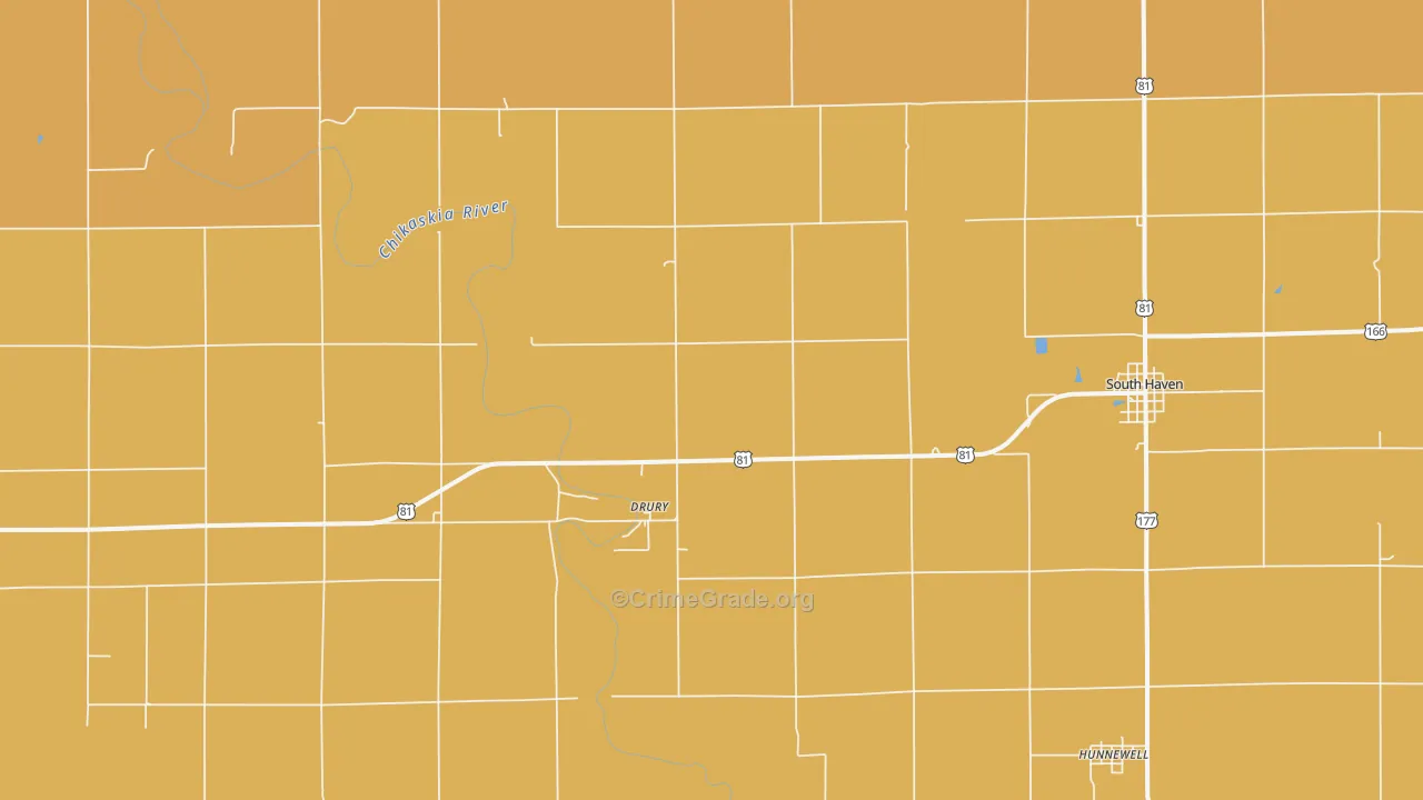 Drury, KS Map of Robbery Rates