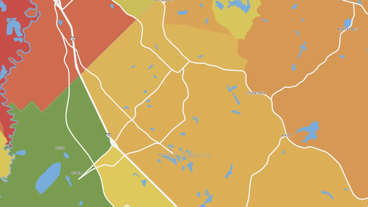 Dry Branch, GA Map of Robbery Rates