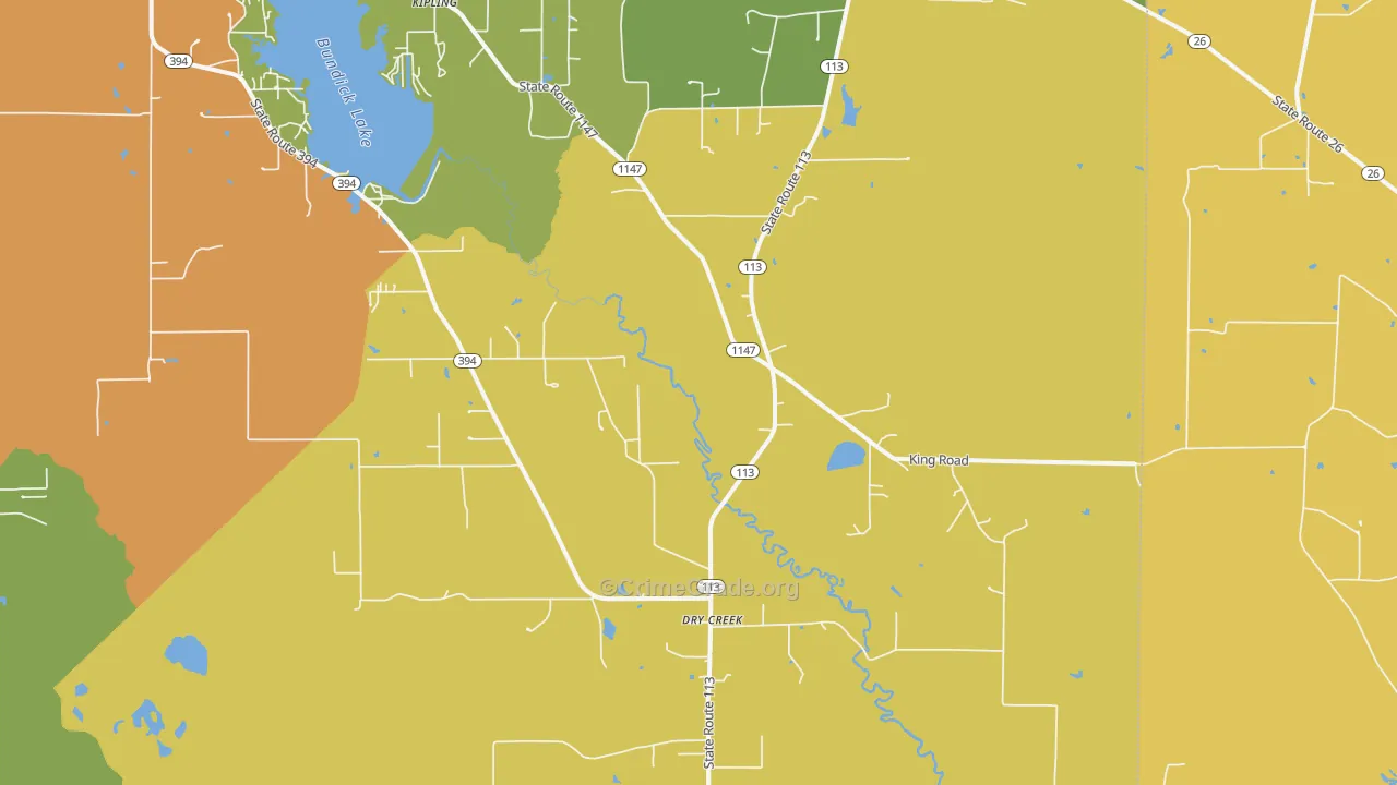 Dry Creek, LA Map of Robbery Rates