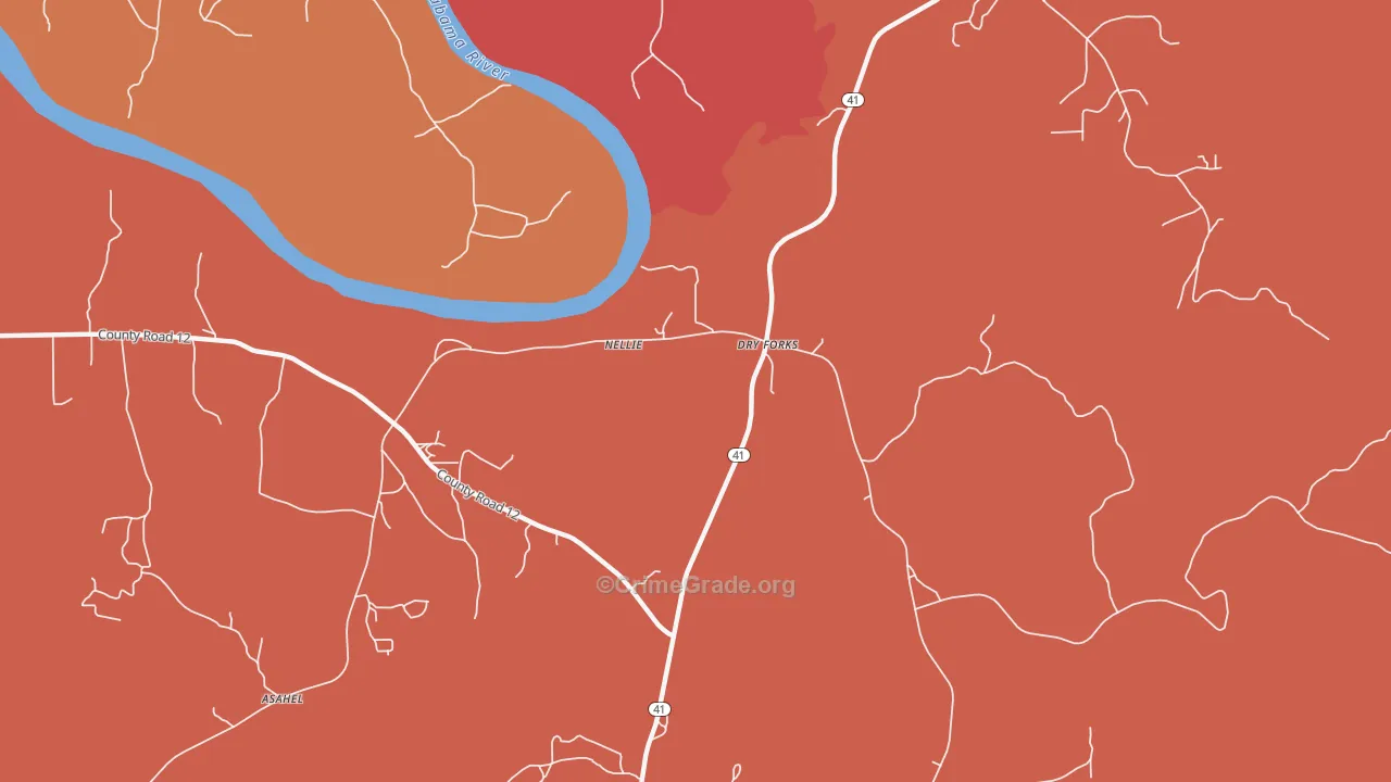 Dry Forks, AL Map of Robbery Rates