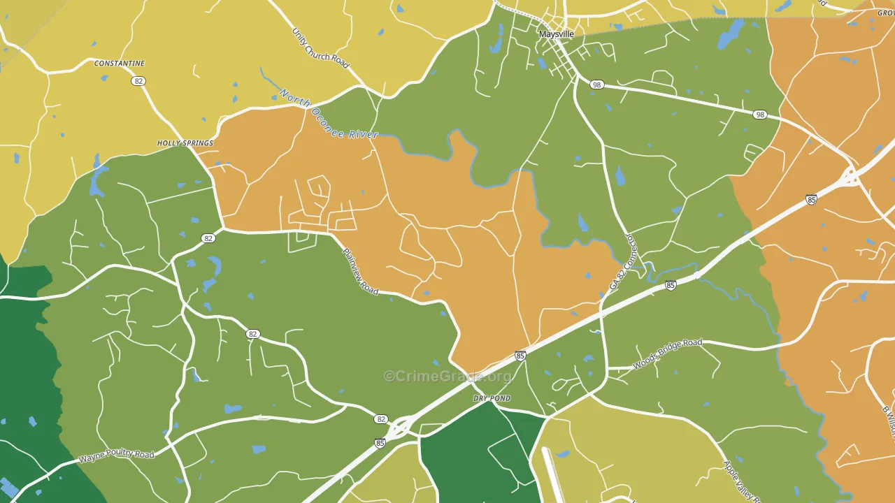 Dry Pond, GA Map of Robbery Rates