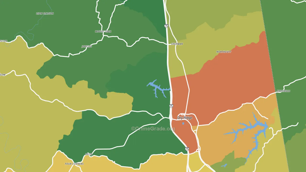 Dry Ridge, KY Map of Robbery Rates