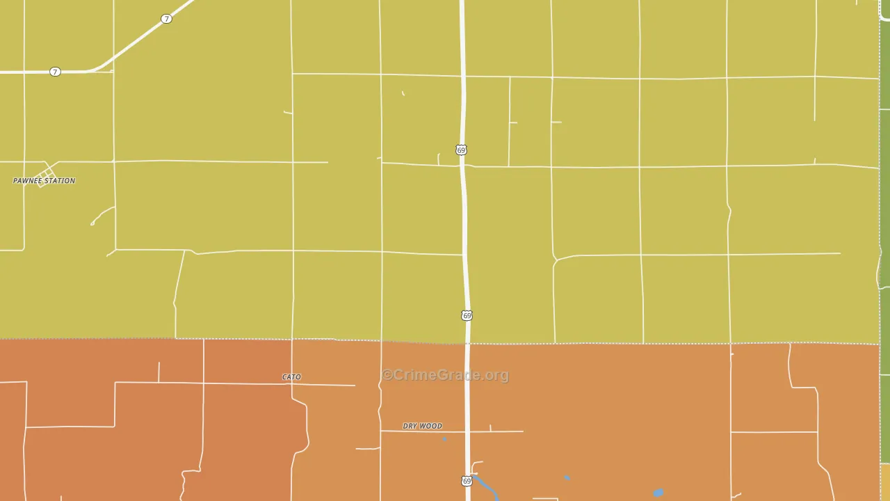 Dry Wood, KS Map of Robbery Rates