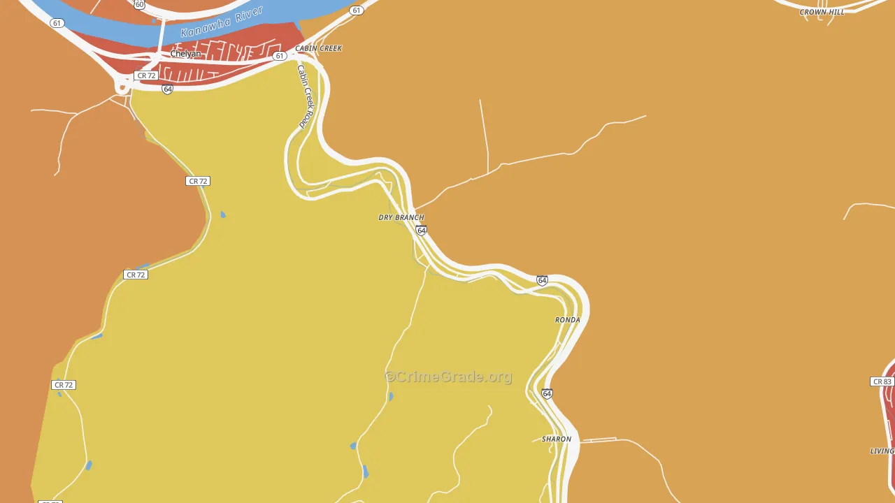 Drybranch, WV Map of Robbery Rates