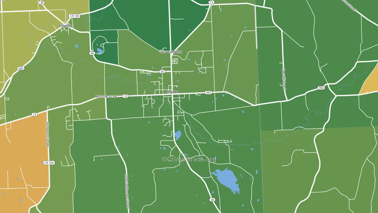 Dryden, NY Map of Robbery Rates