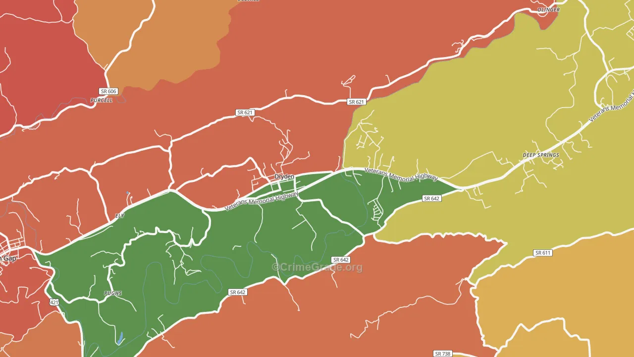 Dryden, VA Map of Robbery Rates