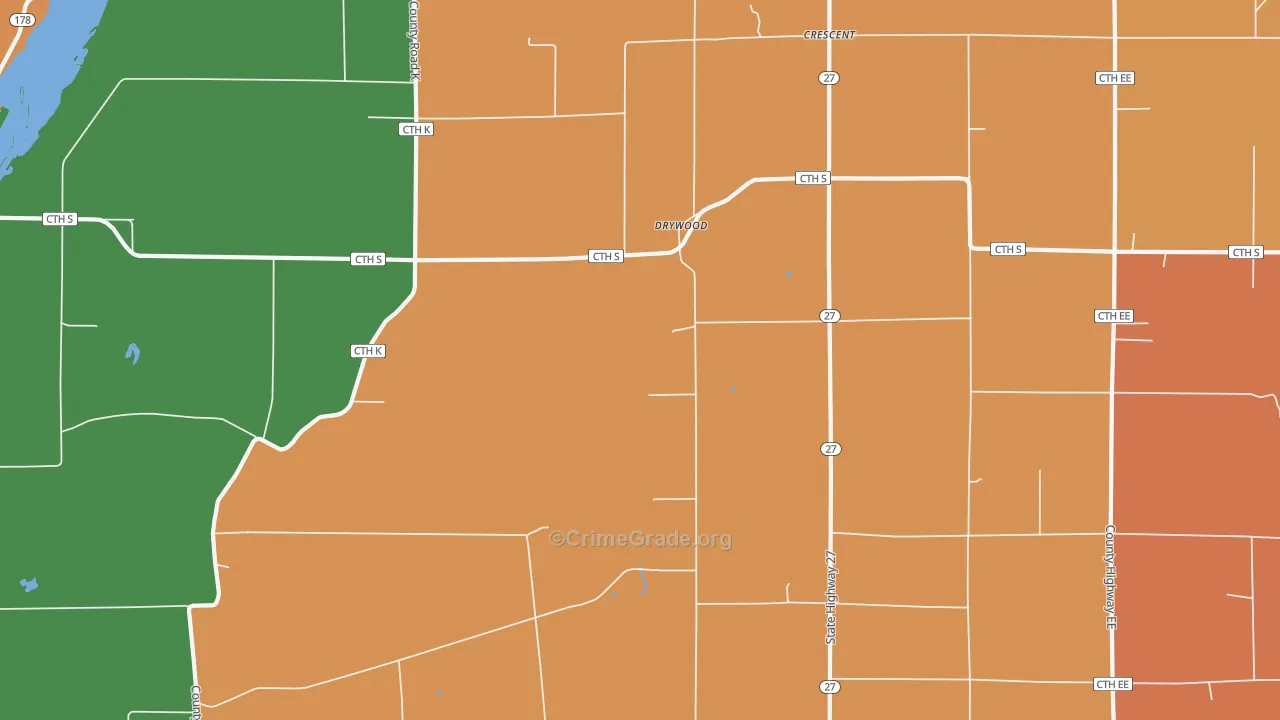 Drywood, WI Map of Robbery Rates
