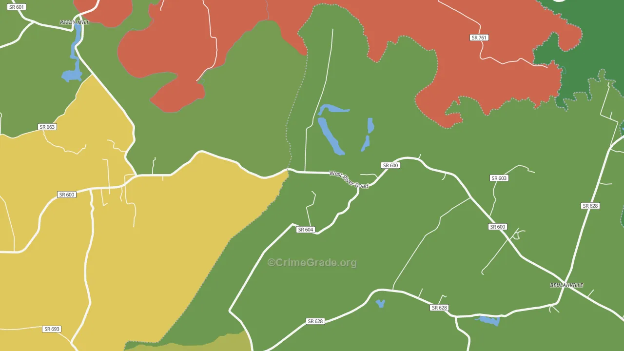 Duane, VA Map of Robbery Rates