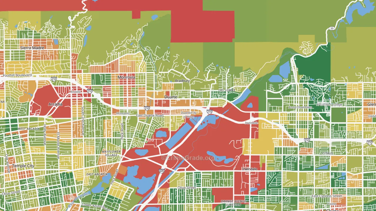 Duarte, CA Map of Robbery Rates