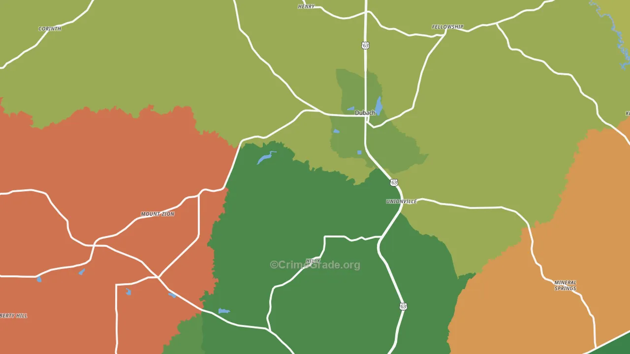 Dubach, LA Map of Robbery Rates