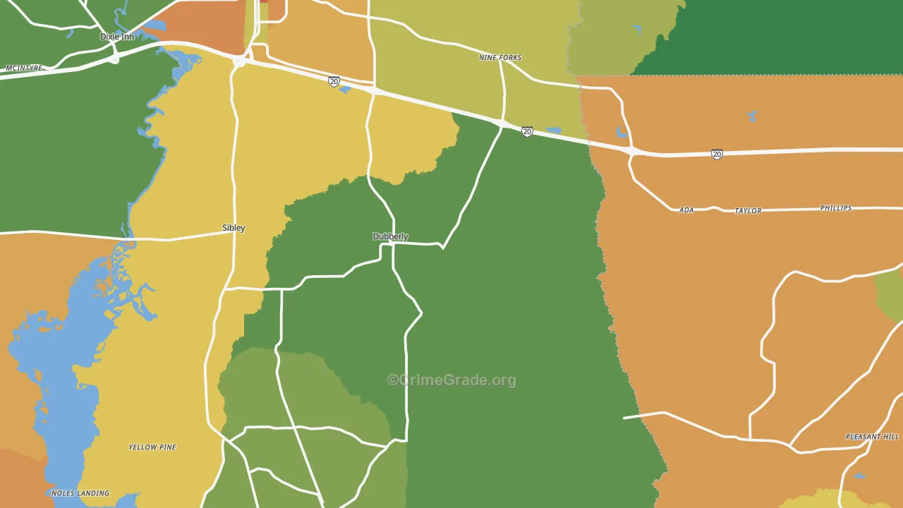 Dubberly, LA Map of Robbery Rates