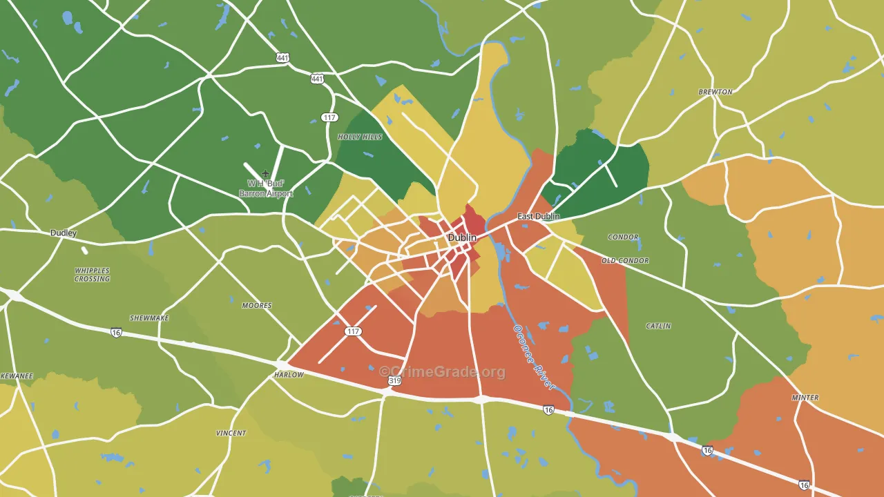 Dublin, GA Map of Robbery Rates