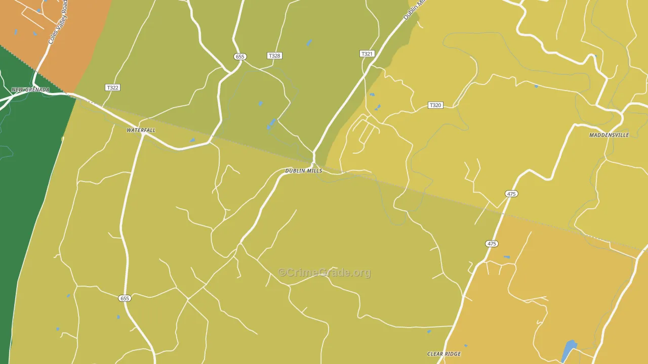 Dublin Mills, PA Map of Robbery Rates