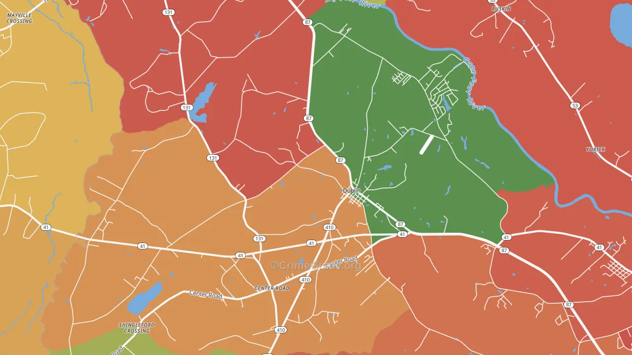 Dublin, NC Map of Robbery Rates