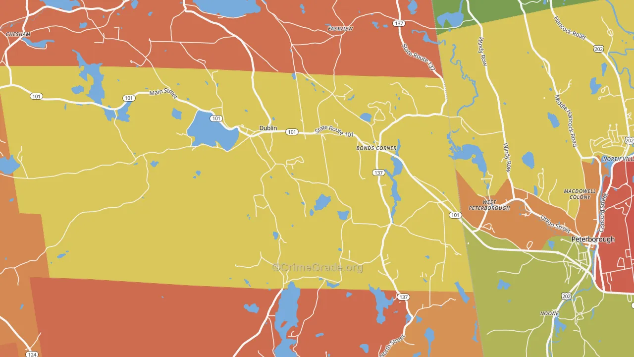 Dublin, NH Map of Robbery Rates