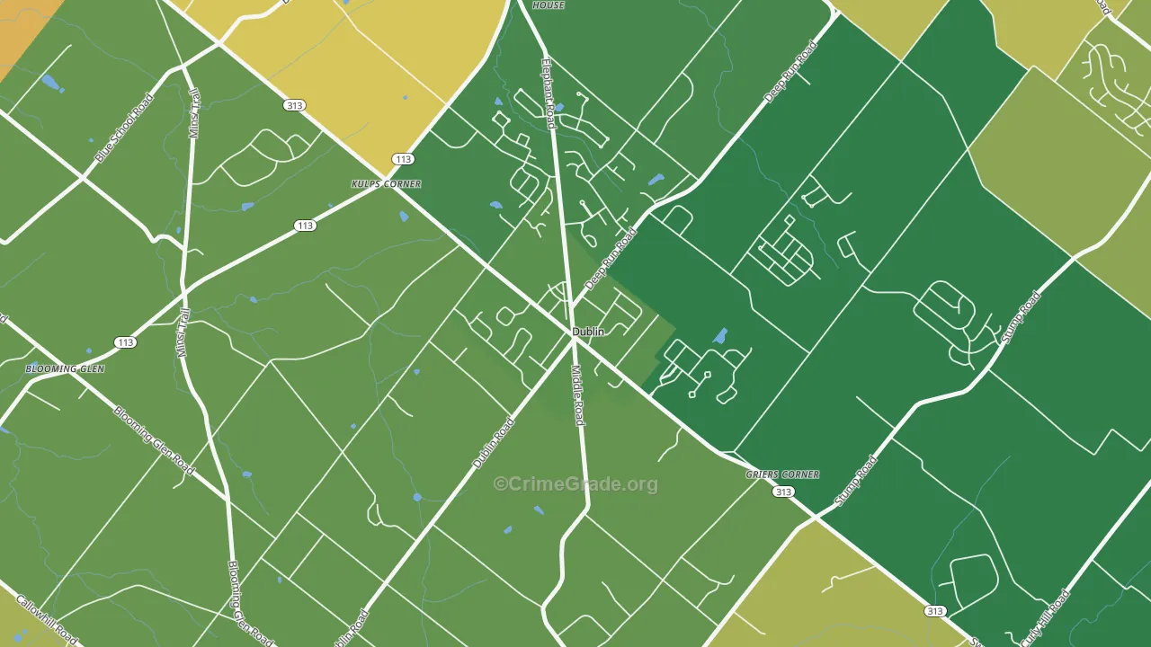 Dublin, PA Map of Robbery Rates
