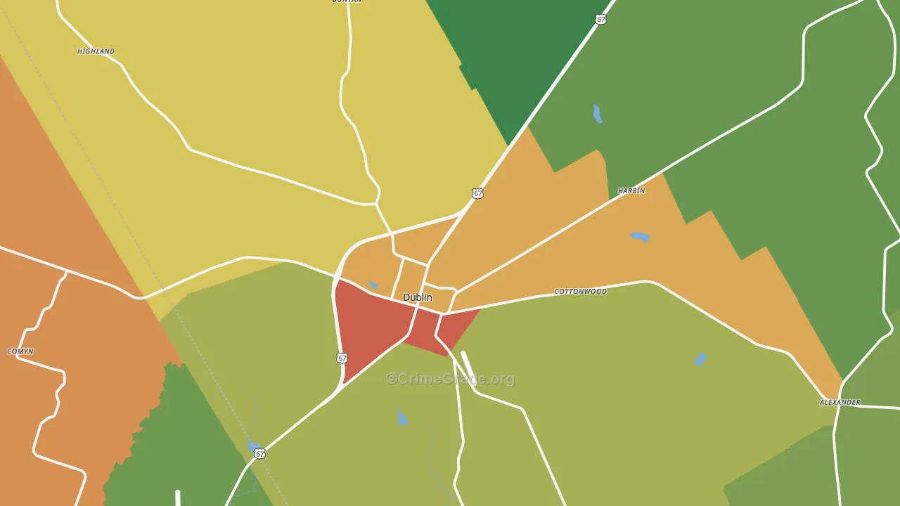 Dublin, TX Map of Robbery Rates