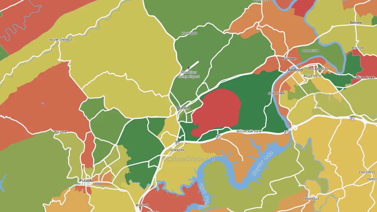 Dublin, VA Map of Robbery Rates