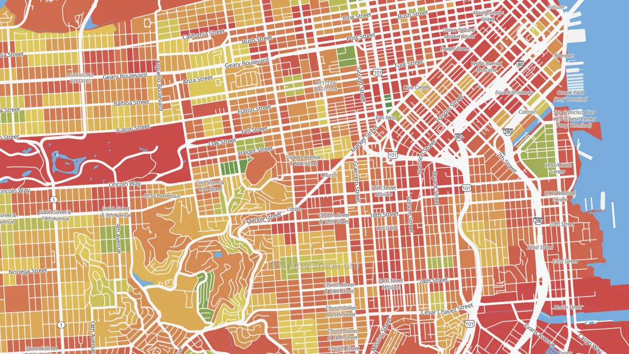 Duboce Triangle, San Francisco, CA Map of Robbery Rates