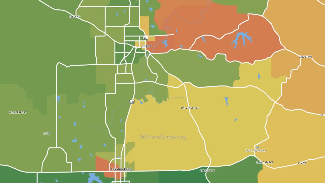 Dubois County, IN Map of Robbery Rates