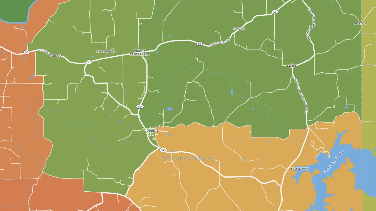 Dubois, IN Map of Robbery Rates