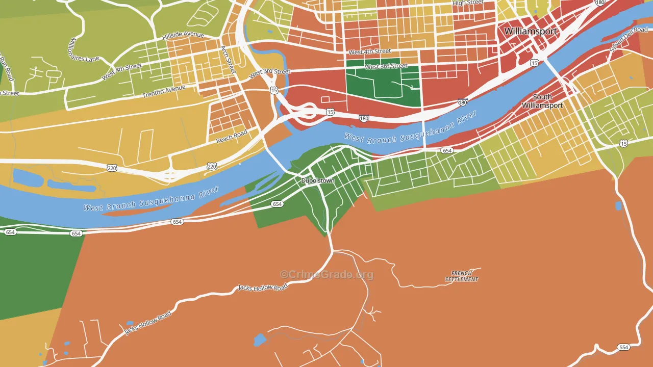 Duboistown, PA Map of Robbery Rates