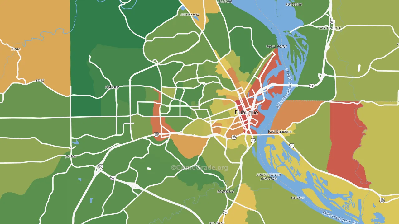 Dubuque, IA Map of Robbery Rates