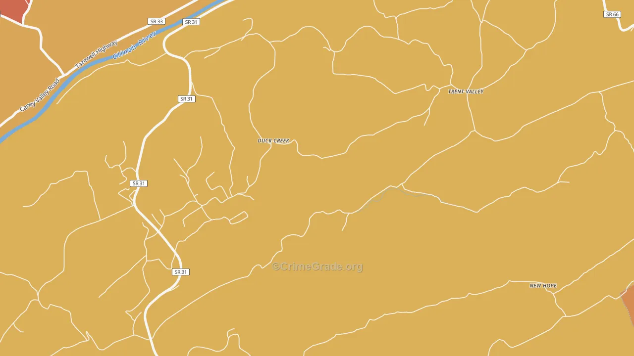 Duck Creek, TN Map of Robbery Rates