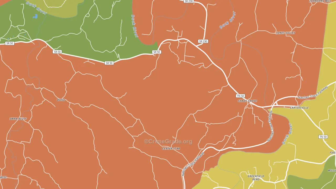 Duck River, TN Map of Robbery Rates