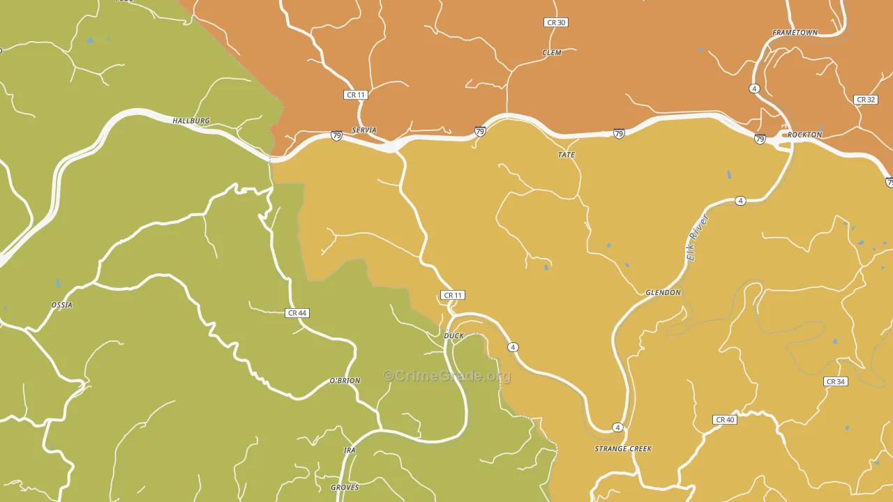 Duck, WV Map of Robbery Rates