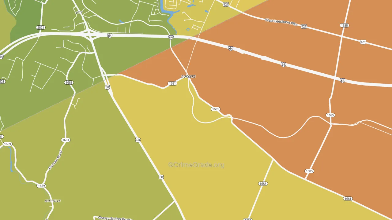 Duckers, KY Map of Robbery Rates