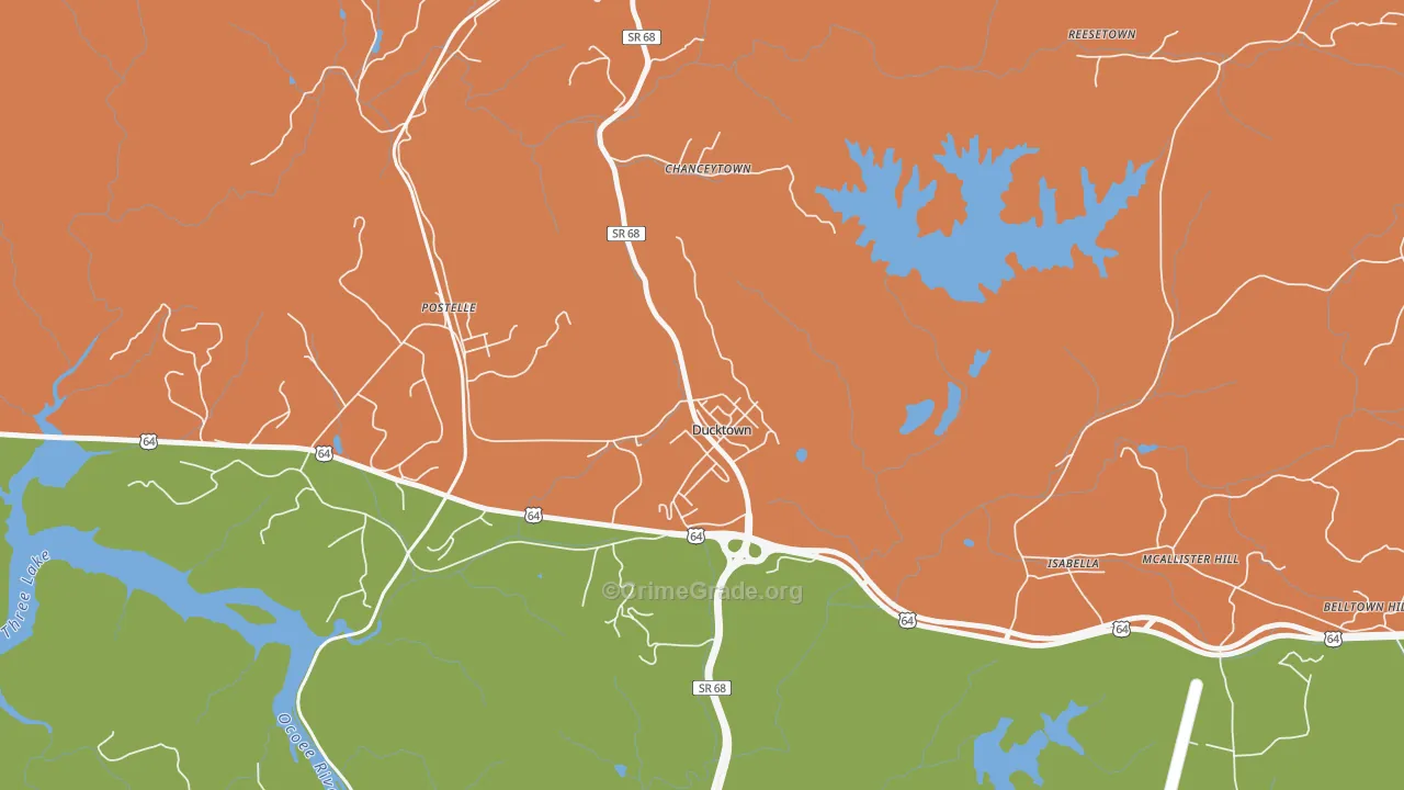Ducktown, TN Map of Robbery Rates