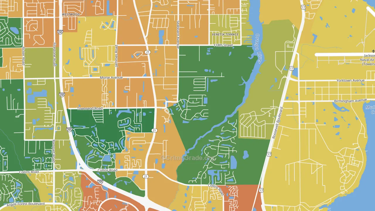 Duclay Forest, Jacksonville, FL Map of Robbery Rates