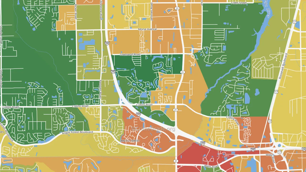 Duclay, Jacksonville, FL Map of Robbery Rates