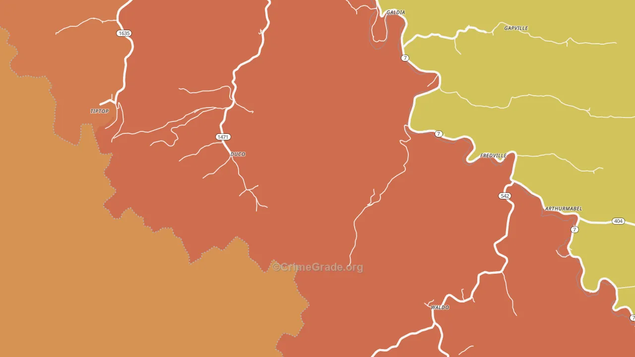 Duco, KY Map of Robbery Rates