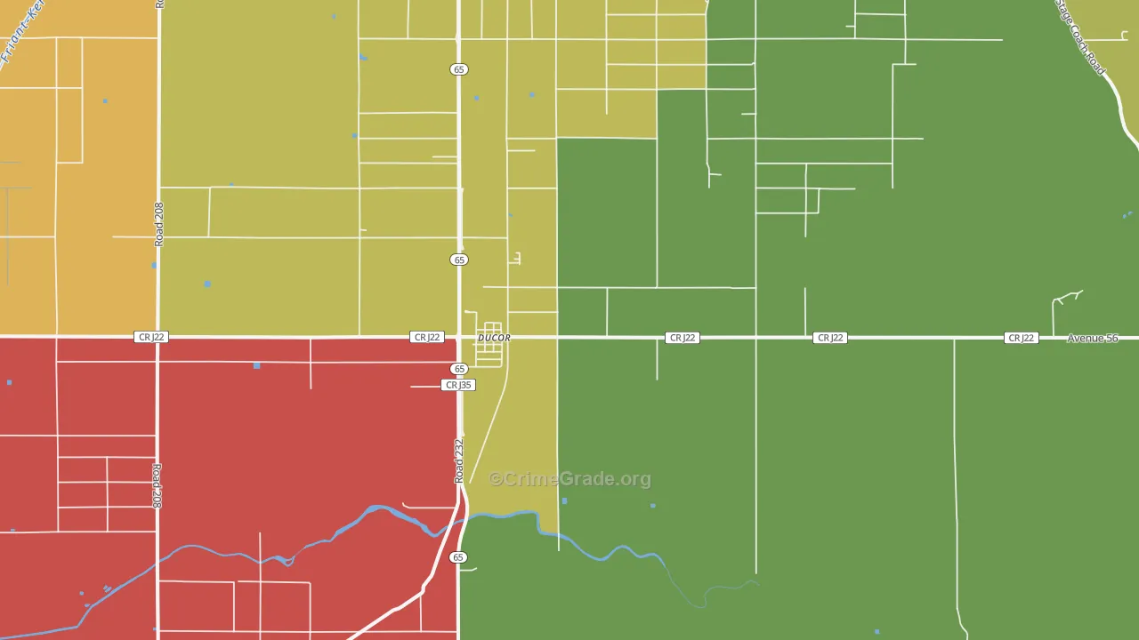 Ducor, CA Map of Robbery Rates