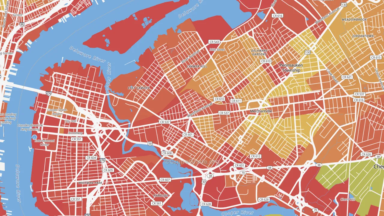 Dudley, Camden, NJ Map of Robbery Rates