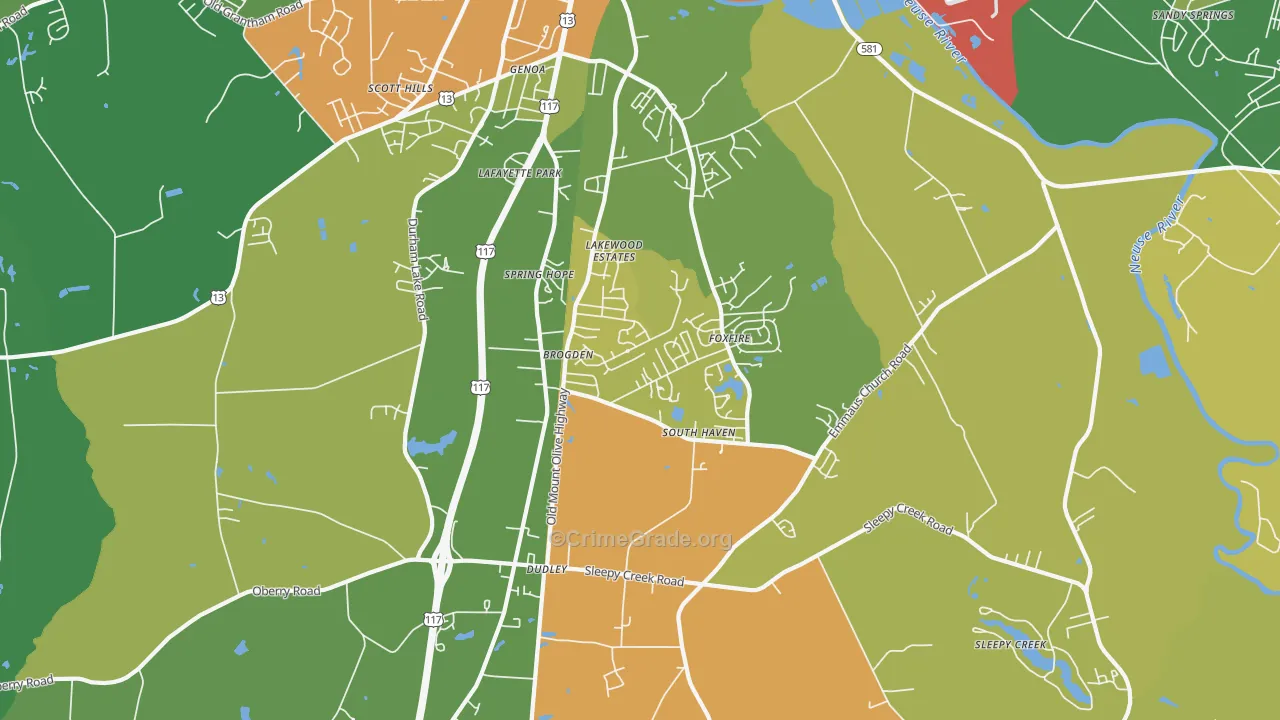 Dudley, NC Map of Robbery Rates