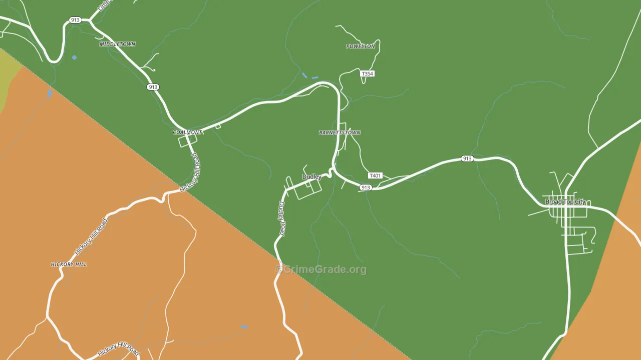 Dudley, PA Map of Robbery Rates