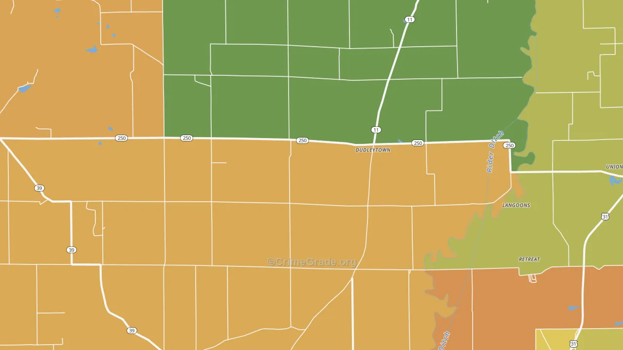 Dudleytown, IN Map of Robbery Rates