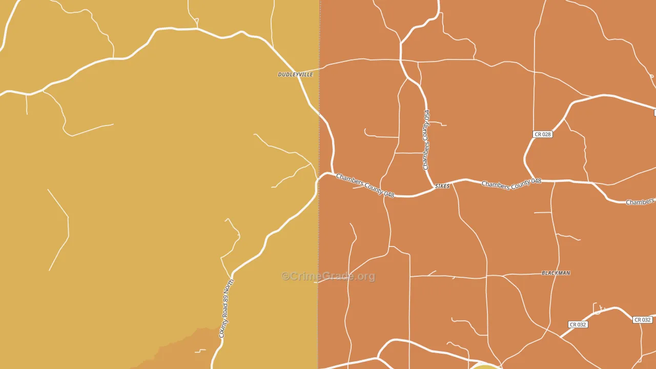 Dudleyville, AL Map of Robbery Rates