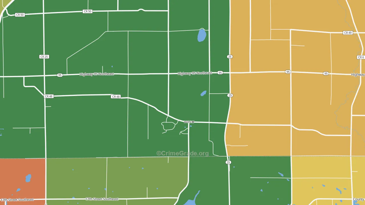 Duelm, MN Map of Robbery Rates